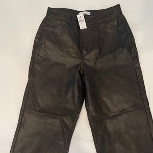 LOFT Brown Faux Leather Straight-Leg Pants